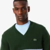 Pull à col en V en laine rayé pour homme
