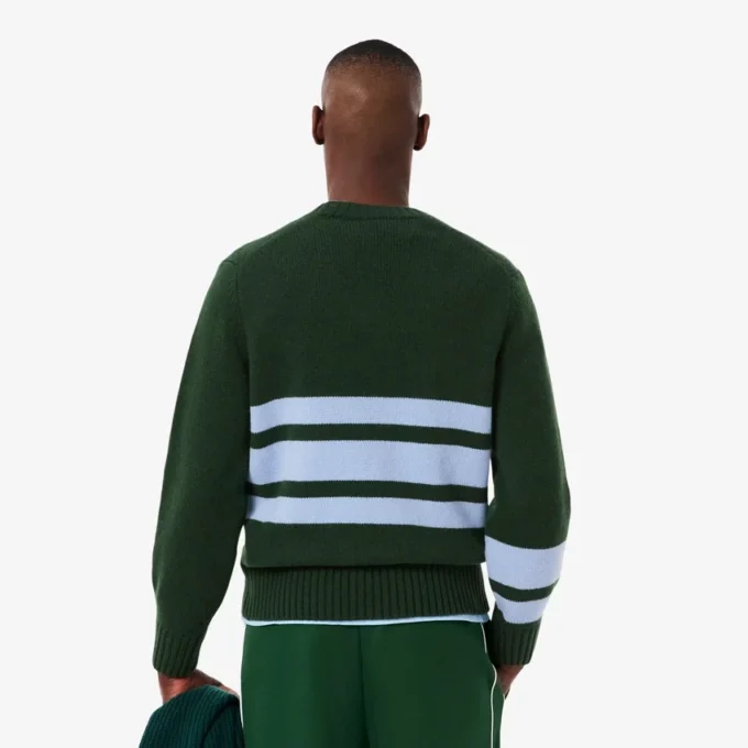 Pull à col en V en laine rayé pour homme