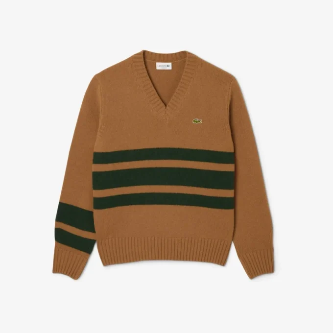 Pull à col en V en laine rayé pour homme Pull à col en V en laine rayé pour homme