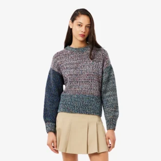 Pull à col montant en laine mélangée et maille torsadée pour femme