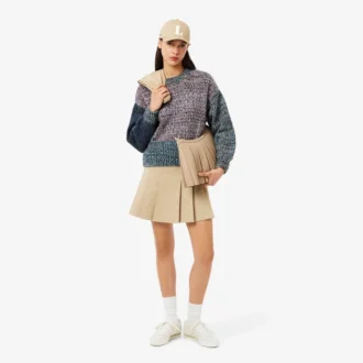 Pull à col montant en laine mélangée et maille torsadée pour femme