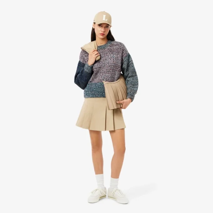 Pull à col montant en laine mélangée et maille torsadée pour femme Pull à col montant en laine mélangée et maille torsadée pour femme