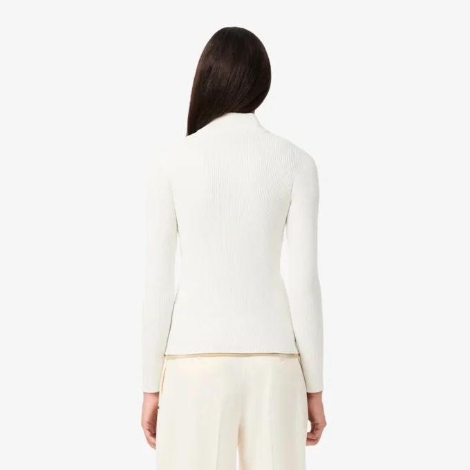 Pull à col montant en maille côtelée 3D pour femme Pull à col montant en maille côtelée 3D pour femme