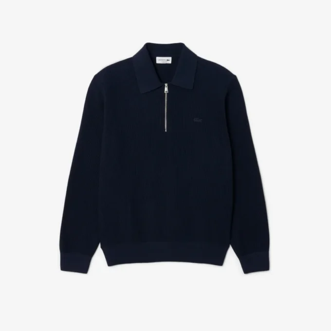 Pull à col polo demi-zip pour homme en mélange de coton et de laine Pull à col polo demi-zip pour homme en mélange de coton et de laine