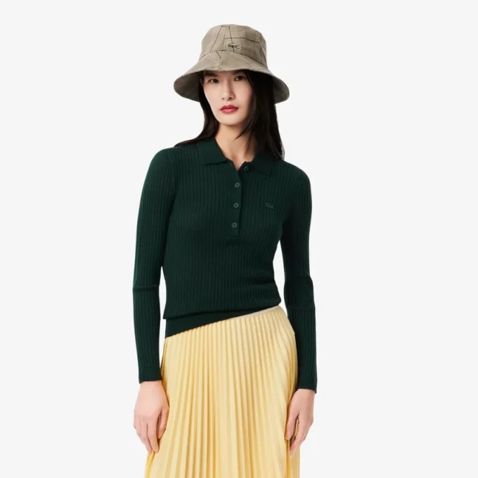 Pull à col polo en jersey de laine pour femme Pull à col polo en jersey de laine pour femme