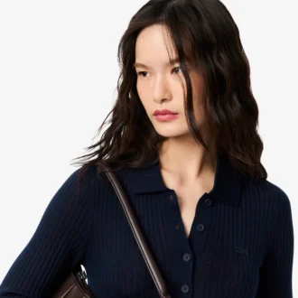 Pull à col polo en jersey de laine pour femme