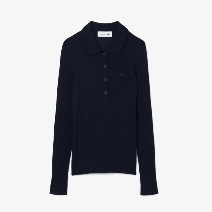 Pull à col polo en jersey de laine pour femme Pull à col polo en jersey de laine pour femme
