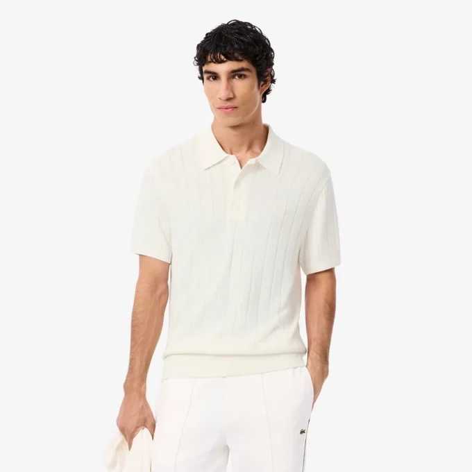 Pull à col polo en maille côtelée fluide pour homme Pull à col polo en maille côtelée fluide pour homme