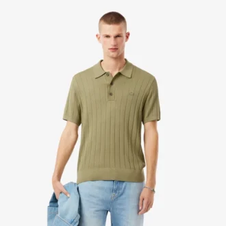 Pull à col polo en maille côtelée fluide pour homme