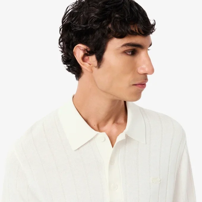 Pull à col polo en maille côtelée fluide pour homme Pull à col polo en maille côtelée fluide pour homme