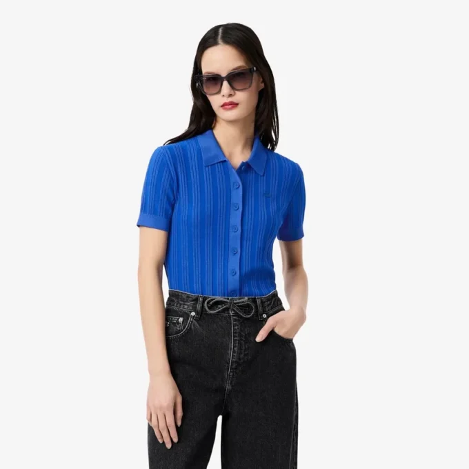 Pull à col polo en maille côtelée pour femme Pull à col polo en maille côtelée pour femme