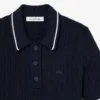 Pull à col polo en maille torsadée rayée Pull à col polo en maille torsadée rayée