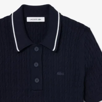 Pull à col polo en maille torsadée rayée