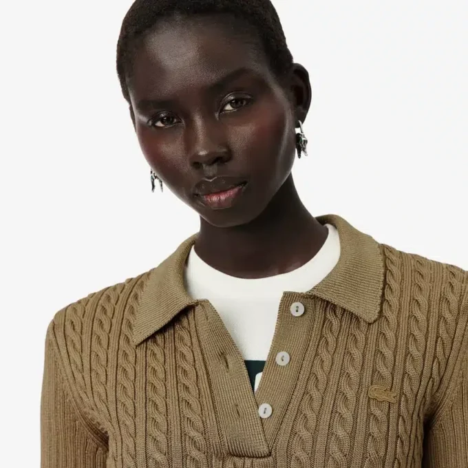 Pull à col polo en maille torsadée Runway
