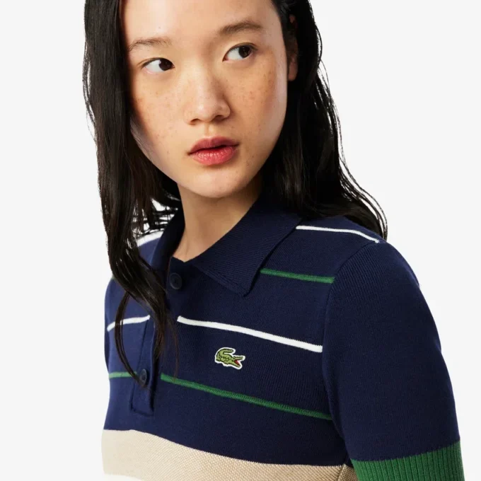 Pull à col polo rayé pour femme, fabriqué en France Pull à col polo rayé pour femme, fabriqué en France