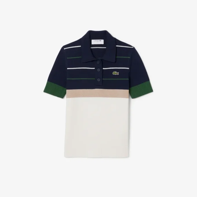 Pull à col polo rayé pour femme, fabriqué en France Pull à col polo rayé pour femme, fabriqué en France