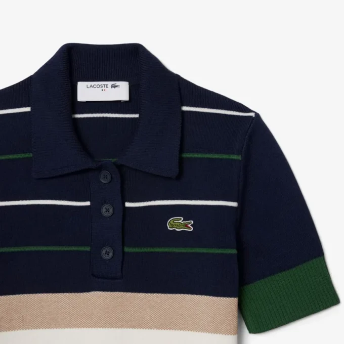 Pull à col polo rayé pour femme, fabriqué en France Pull à col polo rayé pour femme, fabriqué en France