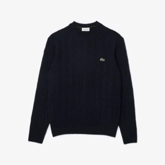 Pull à col rond en laine tricotée torsadée pour homme