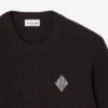 Pull à col rond en molleton avec badge en maille côtelée Pull à col rond en molleton avec badge en maille côtelée