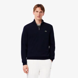 Pull en coton à col montant et fermeture éclair pour homme