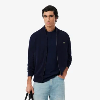 Pull en coton à col montant et fermeture éclair pour homme