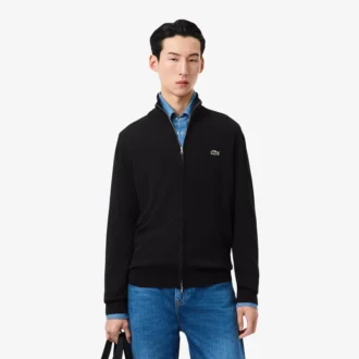 Pull en coton à col montant et fermeture éclair pour homme