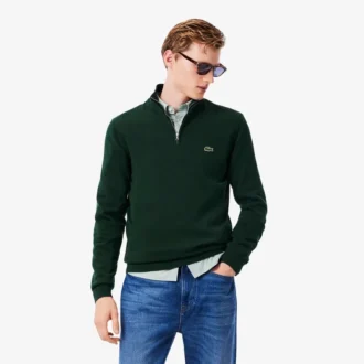 Pull en coton à col montant et fermeture éclair pour homme