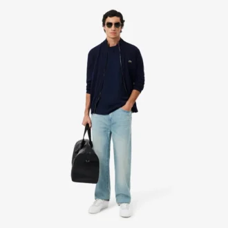 Pull en coton à col montant et fermeture éclair pour homme