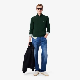 Pull en coton à col montant et fermeture éclair pour homme