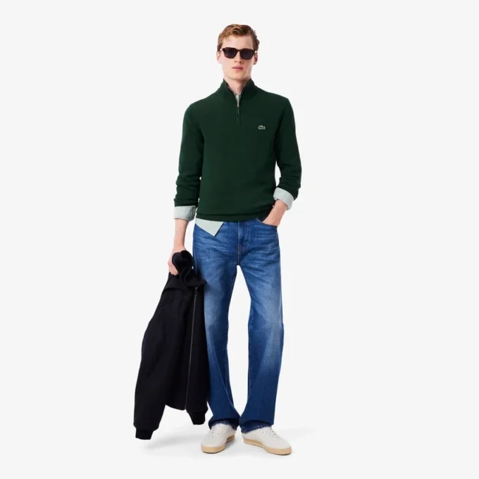 Pull en coton à col montant et fermeture éclair pour homme Pull en coton à col montant et fermeture éclair pour homme