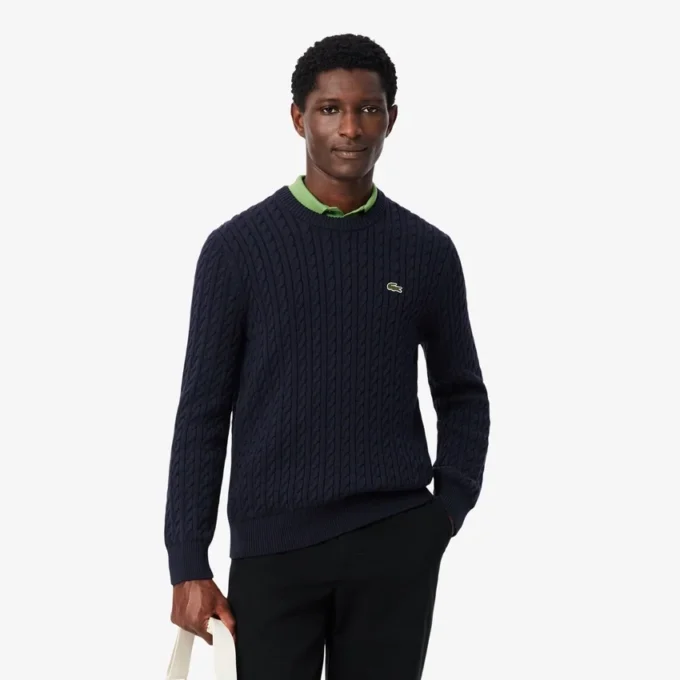 Pull en coton à mailles torsadées pour homme Pull en coton à mailles torsadées pour homme
