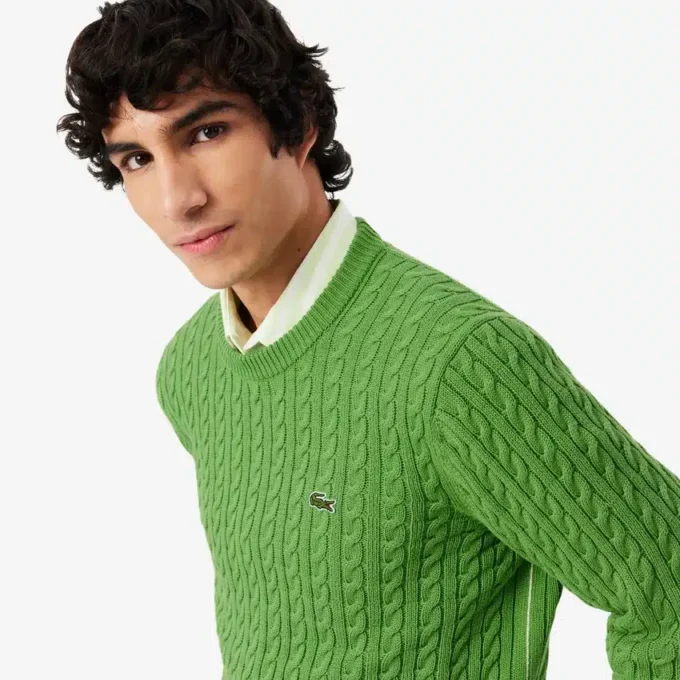 Pull en coton à mailles torsadées pour homme Pull en coton à mailles torsadées pour homme