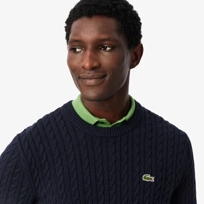 Pull en coton à mailles torsadées pour homme Pull en coton à mailles torsadées pour homme