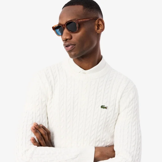 Pull en coton à mailles torsadées pour homme Pull en coton à mailles torsadées pour homme