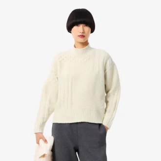 Pull en laine à col montant effet patchwork pour femme