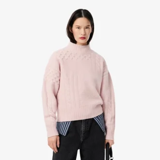 Pull en laine à col montant effet patchwork pour femme