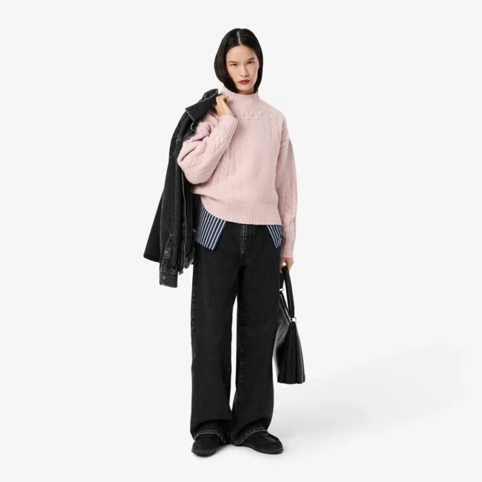 Pull en laine à col montant effet patchwork pour femme