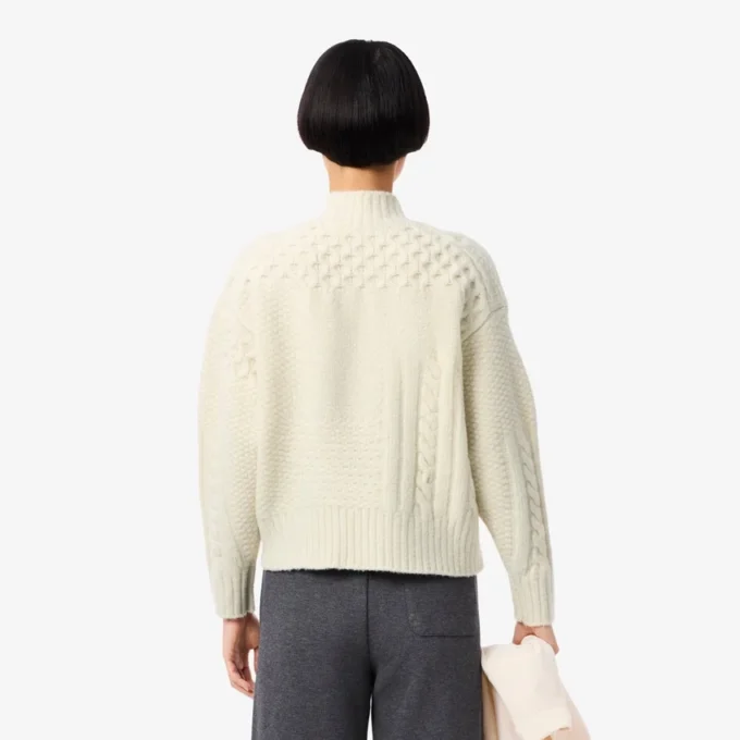 Pull en laine à col montant effet patchwork pour femme Pull en laine à col montant effet patchwork pour femme