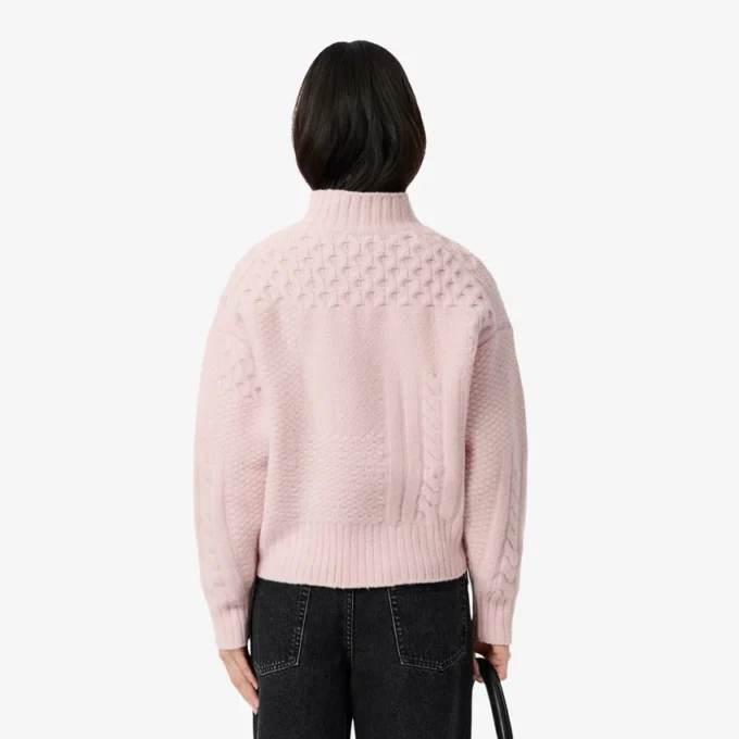 Pull en laine à col montant effet patchwork pour femme