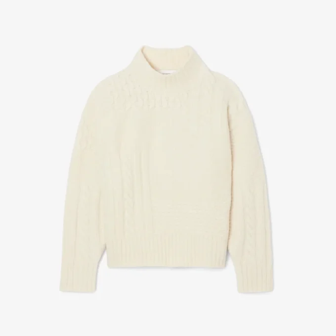 Pull en laine à col montant effet patchwork pour femme Pull en laine à col montant effet patchwork pour femme