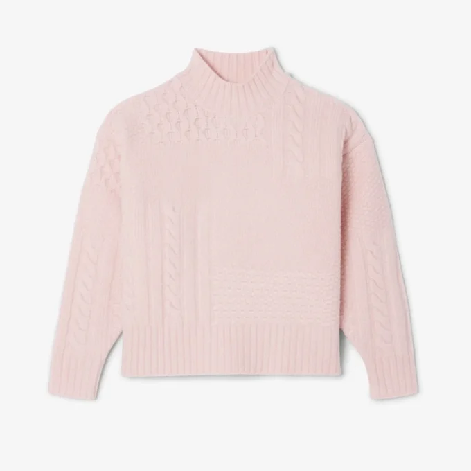 Pull en laine à col montant effet patchwork pour femme