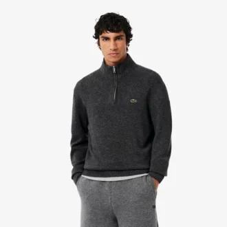 Pull en laine à col montant et fermeture éclair pour homme