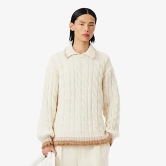 Pull en laine à col polo et mailles torsadées
