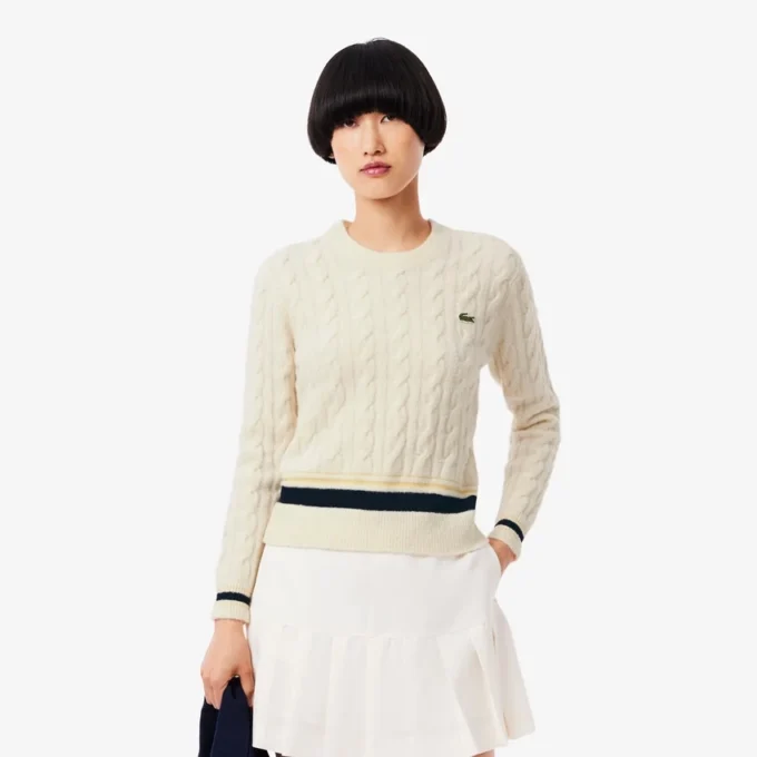 Pull en laine à mailles torsadées pour femme Pull en laine à mailles torsadées pour femme