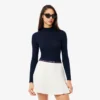 Pull en laine mérinos à col montant et côtes pour femme Pull en laine mérinos à col montant et côtes pour femme