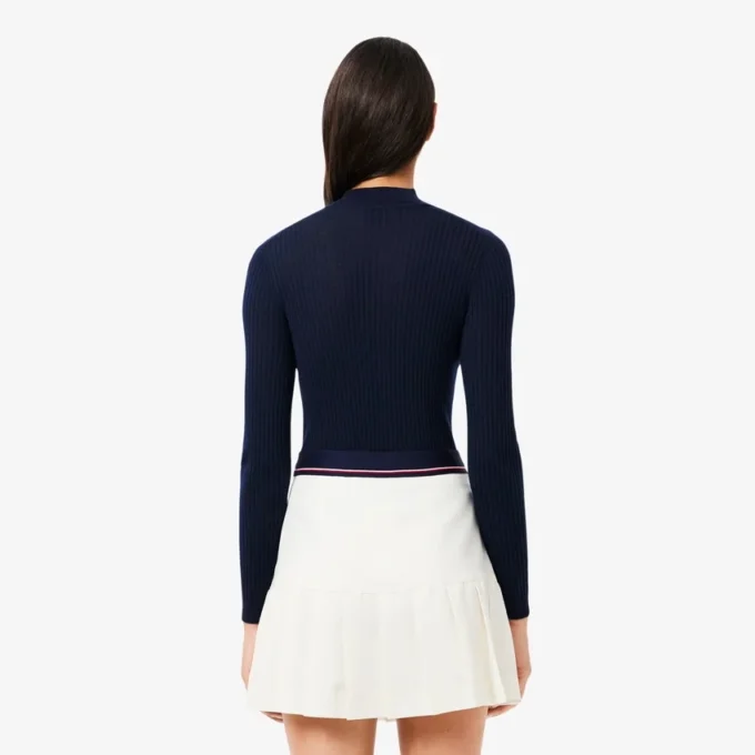 Pull en laine mérinos à col montant et côtes pour femme Pull en laine mérinos à col montant et côtes pour femme