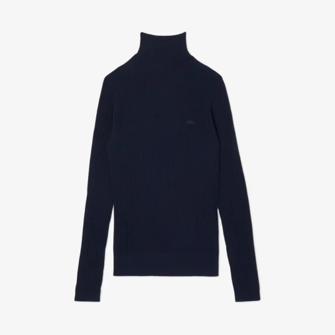 Pull en laine mérinos à col montant et côtes pour femme Pull en laine mérinos à col montant et côtes pour femme