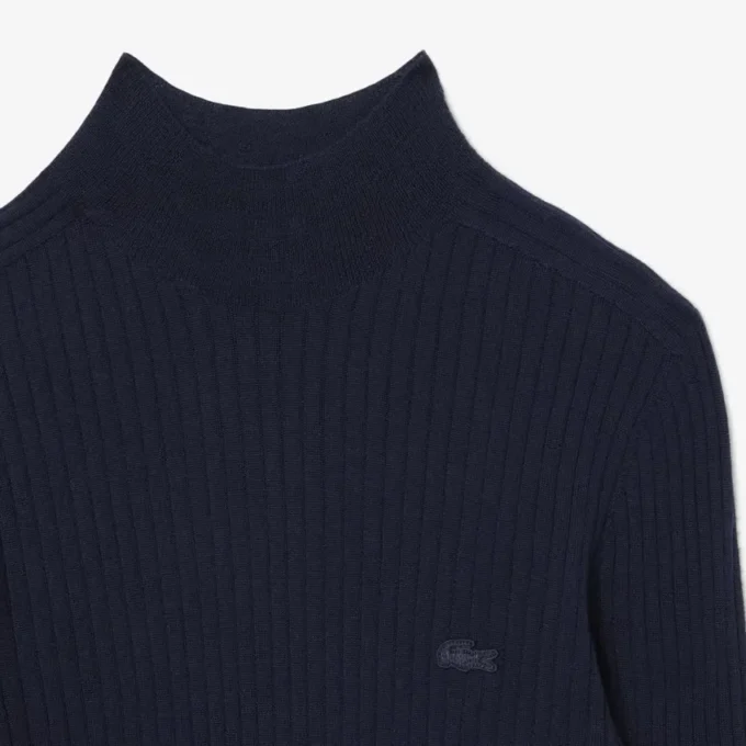 Pull en laine mérinos à col montant et côtes pour femme Pull en laine mérinos à col montant et côtes pour femme