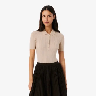 Pull en laine mérinos à col polo et côtes 3D