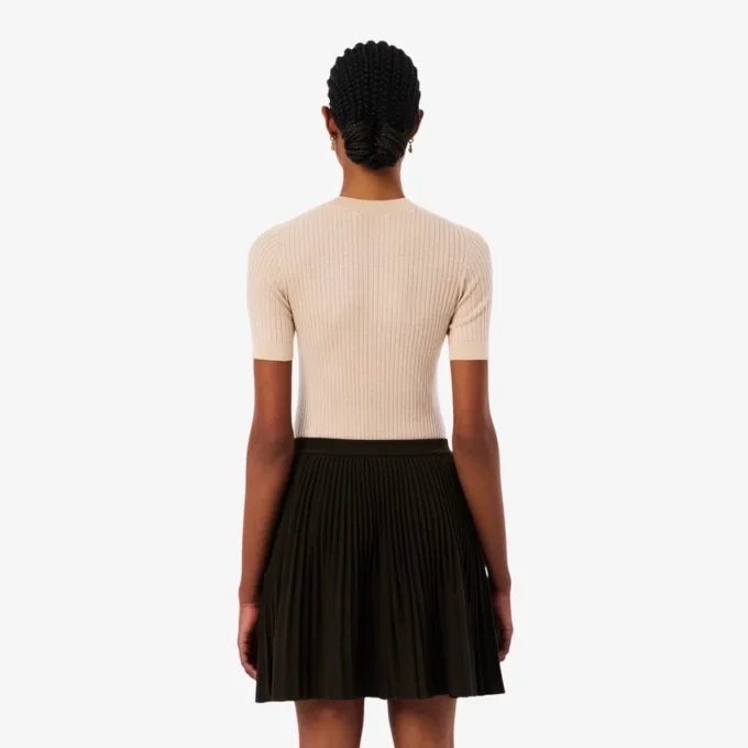Pull à manches courtes en laine mérinos à côtes pour femme Pull à manches courtes en laine mérinos à côtes pour femme